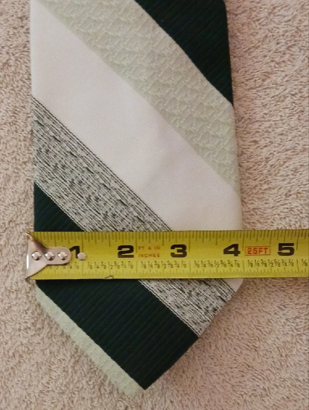 Striped Men's Tie in White, Light Green & Dark Green